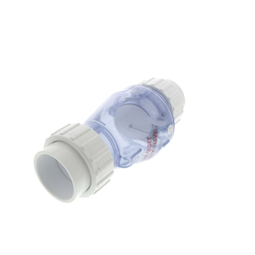 360-degree view of 2" PVC "Quiet Check" Solvent Weld w/ Union Check Valve (Clear Valve Body)