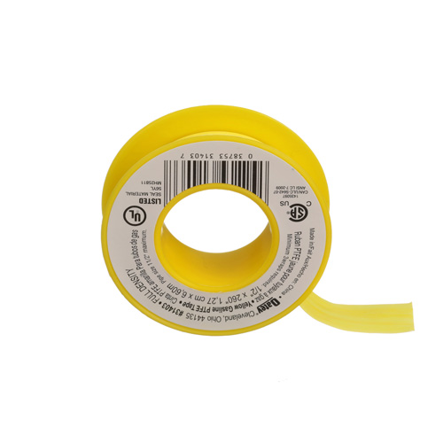 360-degree view of 1/2" x 260" PTFE Yellow Thread Seal Tape Dispenser Pack