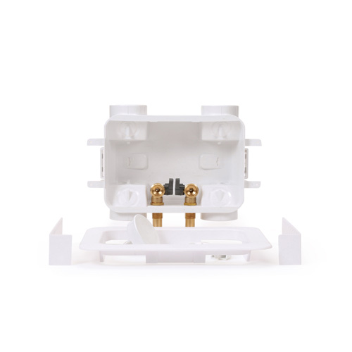 360-degree view of 2" X 4" Expansion PEX Washing Machine Outlet Box 1/4 Turn Brass Ball Valves, Assembled
