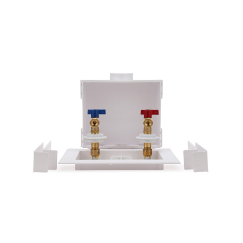 360-degree view of QUADTRO Unassembled Washing Machine Outlet Box w/ 1/4" Turn (1/2" PEX Press)
