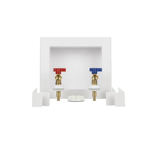 360-degree view of QUADTRO Washing Machine Outlet Box w/ 1/4 Turn Brass Ball Valves (1/2" PEX Crimp)