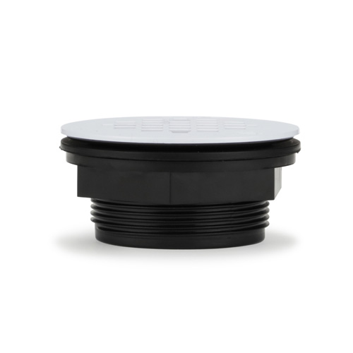 360-degree view of 2" ABS No-Calk Shower Drain with a White Plastic Strainer