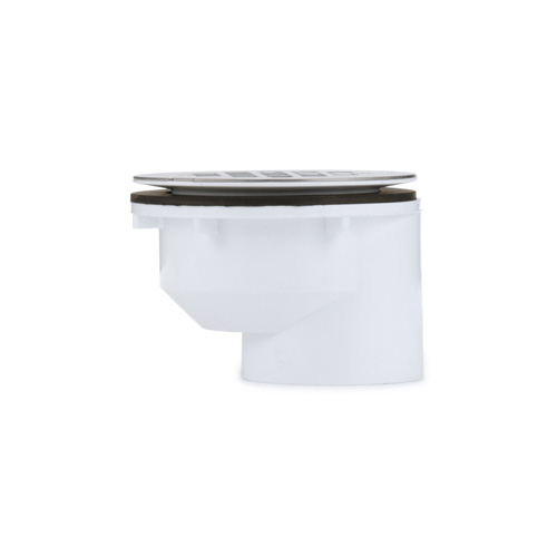 360-degree view of 2" PVC Offset Shower Drain with Stainless Steel Strainer