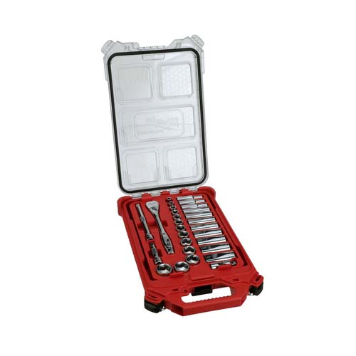360-degree view of 3/8" Drive SAE Ratchet and Socket Mechanics Tool Set with Packout Case (Pack of 28)