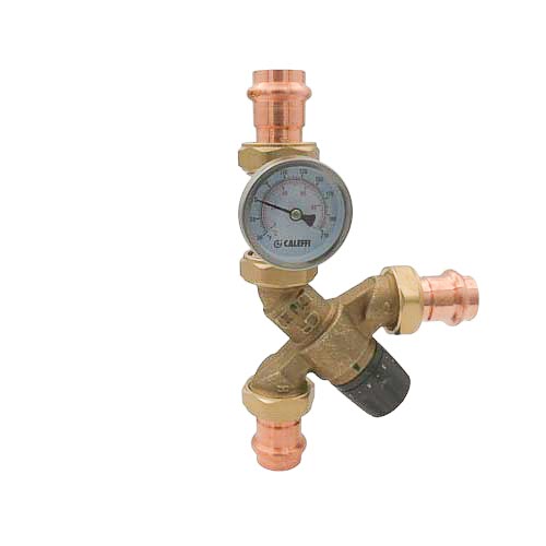 360-degree view of 3/4" Press Union AngleMix Thermostatic Mixing Valve w/ Temperature Gauge