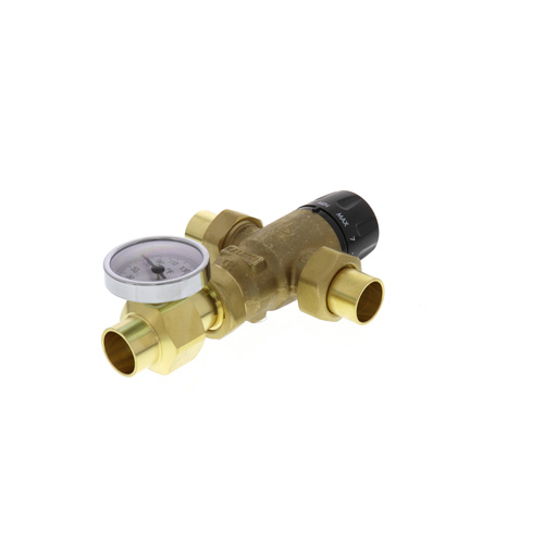 360-degree view of 3/4" Sweat MIXCAL 3-Way Thermostatic Mixing Valve w/ Temperature Gauge