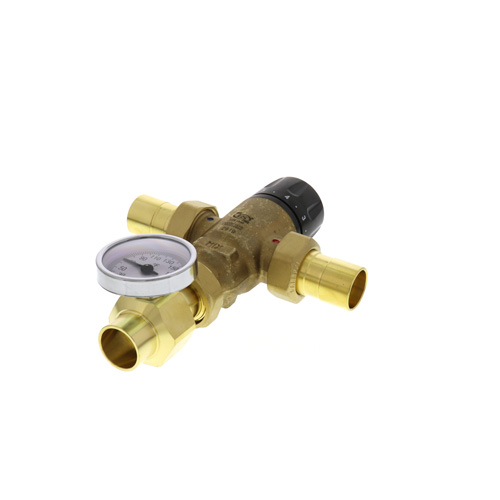 360-degree view of 3/4" Sweat MIXCAL 3-way Thermostatic Mixing Valve w/ Temperature Gauge & Check Valve