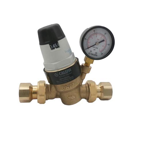 360-degree view of 3/4" NPTF Pressure Reducing Valve w/ Gauge (Low Lead, Pre-adjustable)