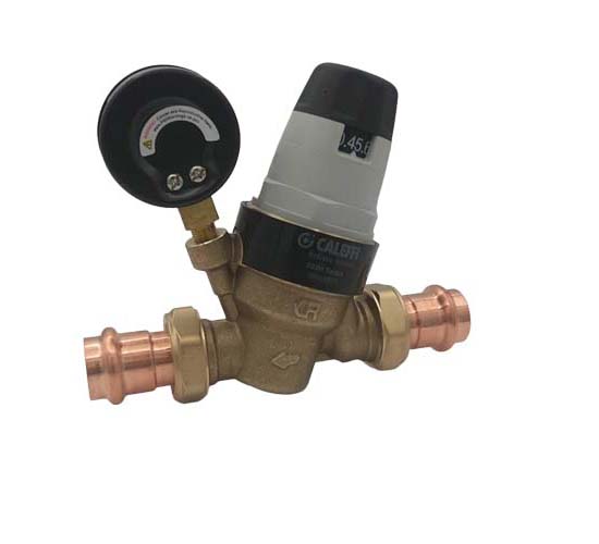 360-degree view of 3/4" Press Pressure Reducing Valve w/ Gauge (Low Lead, Pre-adjustable)