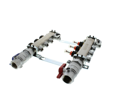 360-degree view of 3-Loop 1" Stainless Steel Radiant Heat Manifold Assembly w/ Flow Meter