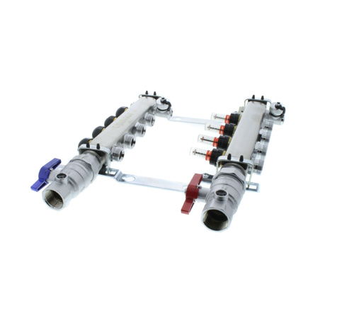 360-degree view of 4-Loop 1" Stainless Steel Radiant Heat Manifold Assembly w/ Flow Meter