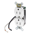 Product Image of Duplex Receptacle Outlet,  Smooth Face, 15A, 125V Pre-Wired Leads (hot and neutral), NEMA 5-15R, 2-Pole, 3-Wire, Self-Grounding (White)