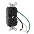 Product Image of Duplex Receptacle Outlet,  Smooth Face, 15A, 125V Pre-Wired Leads, NEMA 5-15R, 2-Pole, 3-Wire, Self-Grounding (Black)