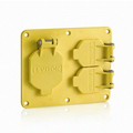 Product Image of Two-Gang Coverplate, 1- 1.56" Diameter w/ Weather-resistant Flip-lid, 1- Duplex w/ Weather-resistant Flid-lid (Yellow)