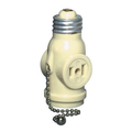 Product Image of Indoor 660W, 125V 2-pole, 2-wire Pull Chain Lampholder w/ 2 Outlets Pull Chain Controls Lamp Socket Only, While Outlet Is Continuously Live (Ivory)