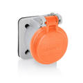 Product Image of 16 Series Panel Receptacle Enclosure w/ Automatic Closing Lid, Male/Female, Thermoplastic Housing and Cover, Stainless Steel Torsion Spring (Orange)