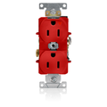 Product Image of Isolated Ground Duplex Receptacle Outlet,  Smooth Face,15A, 125V Back or Side Wire, NEMA 5-15R, 2-Pole, 3-Wire, Self-Grounding, Red