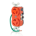 Product Image of 15A, 277V NEMA L7-15R, 2P, 3W, Duplex Locking Receptacle, Isolated Ground, Integral 6" Ground Lead (Orange)