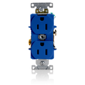 Product Image of Duplex Receptacle Outlet,  Smooth Face, 15A, 125V Back or Side Wire, NEMA 5-15R, 2-Pole, 3-Wire, Self-Grounding (Blue)