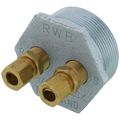 Product Image of 2" NPT x 3/8" x 3/8" 3-Way Tap Duplex Tank Bushing w/ Male Compression Fitting