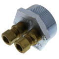 Product Image of 2" NPT x 1/2" x 1/2" 3-Way Tap Duplex Tank Bushing w/ Male Compression Fitting