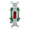 Product Image of 30A, 120V Toggle Pilot Light, Illuminated On, Double-pole AC Quiet Switch, Extra Heavy Duty Spec Grade, Self Grounding, Back & Side Wired, (Red)