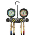 Product Image of 4 Valve Aluminum Manifold w/ 60" Hoses, Low Loss Ball Valve Adapters R22/R407C/R410A (0-800 psi)