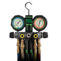 Product Image of 4 Valve Aluminum Manifold Set w/ Thermometer, Hoses & Ball Valve Adapters, R22/R404A/R410A (0-800 psi)