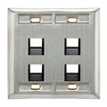 Product Image of Angled Stainless Steel Quickport, Wallplate, Dual-Gang, 4-port, w/ ID Windows