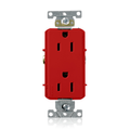 Product Image of Decora Plus Duplex Receptacle Outlet,  Smooth Face, 15A, 125V Back or Side Wire, NEMA 5-15R, 2-Pole, 3-Wire, Self-Grounding, Red