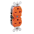 Product Image of Isolated Ground Duplex Receptacle Outlet,  Smooth Face, 20A, 250V Back or Side Wire, NEMA 6-20R, 2-Pole, 3-Wire, Self-Grounding (Orange)