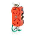 Product Image of 15A, 250V NEMA L6-15R, 2P, 3W, Duplex Locking Receptacle, Isolated Ground, Integral 6" Ground Lead (no ground screw) (Orange)