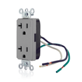 Product Image of Decora Plus Duplex Receptacle Outlet,  Smooth Face, 20A, 125V Pre-Wired Leads (hot and neutral), NEMA 5-20R, 2-Pole, 3-Wire, Self-Grounding, Gray