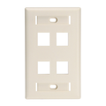 Product Image of Quickport, Wallplate For LaRGe Connectors w/ ID Windows, Single Gang, 4-port (Light Almond)