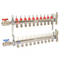 10 Loop Stainless Steel Radiant Heat Manifold w/ 1/2" Sharkbite Loops