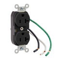 Product Image of Duplex Receptacle Outlet,  Smooth Face, 20A, 125V Pre-Wired Leads, NEMA 5-20R, 2-Pole, 3-Wire, Self-Grounding (Black)