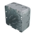 Product Image of 4" x 1-1/2" 2-Gang Steel Square Outlet Box w/ 1/2" & 3/4" Eccentric Knockouts & Ground Bump