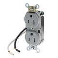 Product Image of Duplex Receptacle Outlet,  Smooth Face, 15A, 125V Pre-Wired Leads (hot and neutral), NEMA 5-15R, 2-Pole, 3-Wire, Self-Grounding, Gray