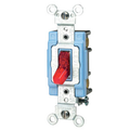 Product Image of 15A, 120V Toggle Pilot Light, Illuminated On, Req Neutral 3-way AC Quiet Switch, Extra Heavy Duty Spec Grade, Self Grounding, Back & Side Wired,, Red