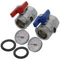 Product Image of Supply & Return Manifold Ball Valves w/ Thermometer, 1" NPT X G 1-1/4" Flat Gasket (Set of 2)