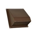 Product Image of 6" Brown Plastic Wall Exhaust Hood Vent w/ Spring Damper & 1/4" Removable Screen, 1-1/2" Collar, Flat Flange