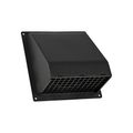 Product Image of 6" Black Plastic Wall Exhaust Hood Vent w/ Spring Damper & 1/4" Removable Screen, 1-1/2" Collar, Flat Flange