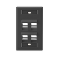 Product Image of Angled Single-Gang Quickport, Wallplate w/ ID Windows, 4-port (Black)