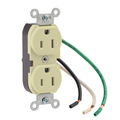 Product Image of Duplex Receptacle Outlet,  Smooth Face, 15A, 125V Pre-Wired Leads, NEMA 5-15R, 2-Pole, 3-Wire, Self-Grounding (Ivory)