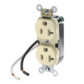 Product Image of Duplex Receptacle Outlet,  Smooth Face, 20A, 125V Pre-Wired Leads (hot and neutral), NEMA 5-20R, 2-Pole, 3-Wire, Self-Grounding (Ivory)