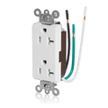 Product Image of Decora Plus Duplex Receptacle Outlet,  Smooth Face, 20A, 125V Pre-Wired Leads, NEMA 5-20R, 2-Pole, 3-Wire, Self-Grounding (White)
