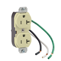 Product Image of Duplex Receptacle Outlet,  Smooth Face, 20A, 125V Pre-Wired Leads, NEMA 5-20R, 2-Pole, 3-Wire, Self-Grounding (Ivory)