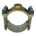 3845 8" x 3/4" Wide Stainless Steel Single Band Service Saddle w/ Brass Top, AWWA Tap, 9.05" OD