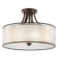 Product Image of Lacey 20" 4 Light Semi Flush w/ Satin Etched Cased Opal Inner Diffusers and Light Umber Translucent Organza Outer Shade (Mission Bronze)