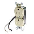 Product Image of Duplex Receptacle Outlet,  Smooth Face, 15A, 125V Pre-Wired Leads (hot and neutral), NEMA 5-15R, 2-Pole, 3-Wire, Self-Grounding (Ivory)